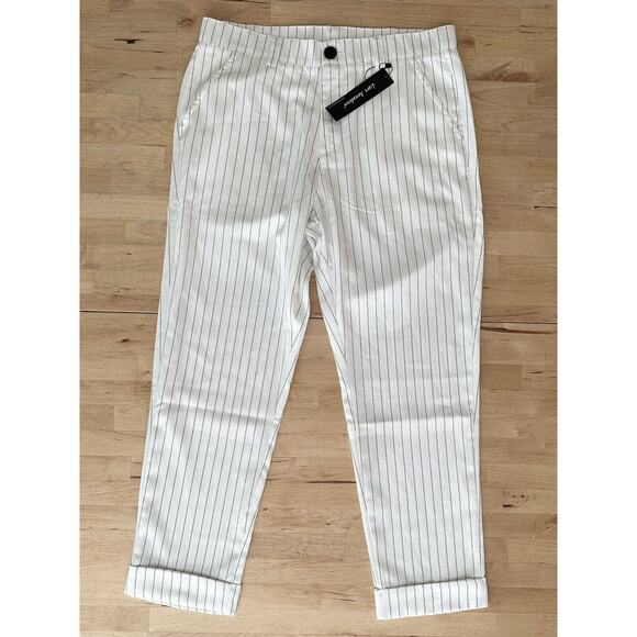 Lars Amadeus Men's Dress Striped Pants Slim Fit Flat Front Business Trousers - Picture 1 of 8